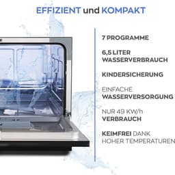 Draagbare mini-vaatwasser - Tafelvaatwasser compact - Snel schone vaat - 7 programma's flexibel - 50x55x438 cm - Zwart — thumbnail 5
