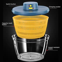 Elektrische Groentewasmachine - Salad Spinner Vergiet - Keuken Reinigen Drogen - Multifunctioneel Kneedkom - 4 Liter Capaciteit - Blauw — thumbnail 2