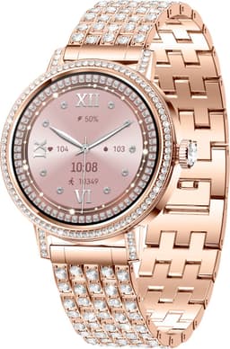 Knobbout 1.27" (3,2 cm) Smartwatch met Fonkelende Strass Steentjes – Luxe Design | Bellen via Bluetooth | Hartslag, Bloeddruk & SpO2 | IP67 Waterdicht | BT 5.3 | HD Scherm -Goud — thumbnail 1