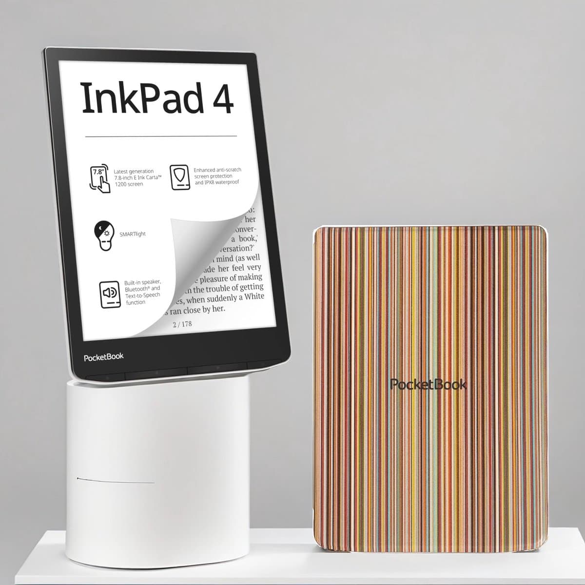 PocketBook InkPad 4 e-reader – 7.8 inch – 32 GB – waterdicht + Colorful Stripes Shell Cover – voordeelbundel — afbeelding 1