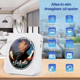 Discman - CD Speler met Bluetooth - Ingebouwde Speakers - FM Radio - Inclusief Afstandsbediening - USB & AUX - Koptelefoonaansluiting - LED Display - Wit — thumbnail 4