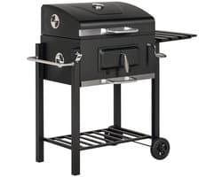 Premie Houtskool Barbecue - Smoker Barbecue - Houtskoolgrill - met Deksel, Handgrepen, Thermometer, Wielen, Warmhoudrek, 2 Grillrooster - BBQ voor Kamperen, Buiten, Tuin - 113 x 65 x 108 cm - Zwart
