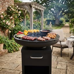 Bali OUTDOORS Grillring BBQ & Plancha - Vuurschaal met Uitneembare Bakplaat en Grillrooster - Houtopslag - Houtskool Barbecue Buitenkeuken - XL Ø80 x H92 cm — thumbnail 3
