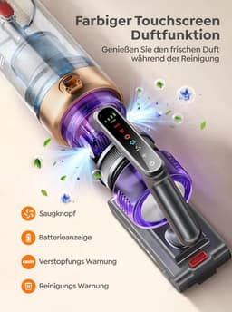 Draadloze Stofzuiger 600W – 50KPA Krachtige Steelstofzuiger met Touchscreen, 65 Min Looptijd, Oplaadbare Wandhouder, Lichtgewicht voor Harde Vloeren & Tapijt — thumbnail 5