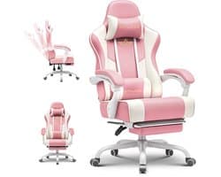 GTPLAYER - Gaming Stoel - Met Voetensteun Hoofdsteun en Lendensteun 180kg - Roze