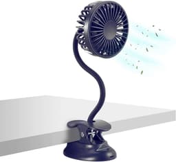 Clipfan met Klembord - USB-oplaadbare Persoonlijke Ventilator met Flexibele Hals - 3 Snelheden - Geschikt voor Babywagen Kantoor Bed Auto Strand Kamperen Studentenkamer - Noodvoedingsbankfunctie - Marineblauw — thumbnail 1