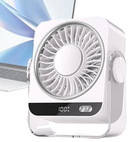 Tafelventilator met Koelelement - Mini Ventilator -Ventilator met digitaal batterijdisplay - Aircooler - Luchtkoeler - USB Ventilator - Mini Airco - Bureau Ventilator - Ventilator met Water - Waterkoeling - Air Cooler -Wit — thumbnail 1