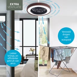 Varin® Plafondventilator met verlichting - Walnoot hout - Tuya Wifi - LED RGBW - Ø 50cm - Super stil - Afstandsbediening smart lamp - Plafondlamp slaapkamer - Plafonniere woonkamer - Plafondlampen - Plafond lamp - Verlichting kinderkamer - Ventilator — thumbnail 4