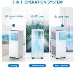 DIMICO - Mobiele Airco 9000 BTU - Verrijdbare Airconditioner met Slang en Afstandsbediening - 3 in 1 - Voor 25m2 tot 75m3 — thumbnail 3