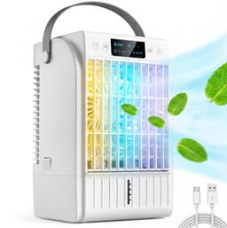 ECTEATOY® Ventilatoren - Draagbare Luchtkoeler 4-in-1 - Mini Airco met Waterkoeling & Luchtbevochtiger - 1.5L Waterreservoir - 4 Snelheden - Timer - Slaapkamer & Kantoor — thumbnail 1