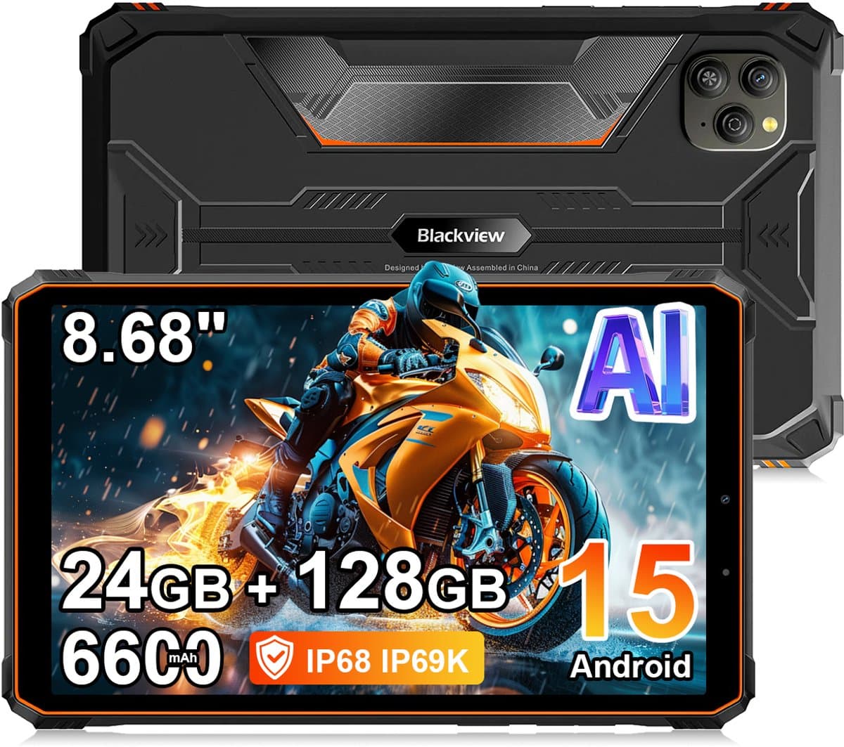 Tablet Blackview Active 5 - 24GB RAM - 128GB ROM - 8,68 inch - Android 15 - 6600mAh - BT 5,2 - Dual SIM 4G - IP68/IP69K - GPS - OTG - NFC - Oranje — afbeelding 1