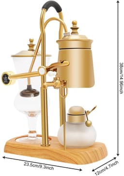Cellista Sifon Koffiemaker 400ml - Vacuüm Koffiezetter - Belgische Koffiemaker - Gravity Brewer - Vintage Koffieset Goud - Retro — thumbnail 5