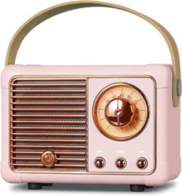Retro Draagbare Bluetooth-Spreker, FM-Radio-Spreker met 3W Krachtige Spreker, Basmembraan, Handsfree Bellen, Vintage Zakspreker USB/TF Kaart/AUX Ondersteuning (Roze) — thumbnail 1