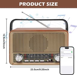 Retro radio met Bluetooth, nostalgische kofferradio, klein, met AM/FM/SW3, USB/TF/AUX, oplaadbaar, keukenradio, vintage radio voor keuken, kantoor, outdoor — thumbnail 5