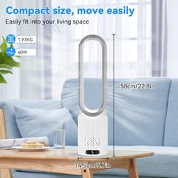 Torenventilator Bladloos - Staande Ventilator - Zomerse Koelte - 8 Snelheden Afstandsbediening - 20 Inch - Zilver — thumbnail 4