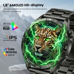Avalue Smartwatch Heren - AMOLED Full Touchscreen - Bluetooth Bellen - Bloeddruk & Hartslag Monitor - Bloedzuurstof - Slaapmonitor - Stappenteller - 330 mAh - iOS & Android - Incl. 3 Bandjes - Zwart — thumbnail 5