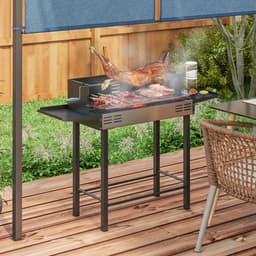 Houtskoolbarbecue BBQ-grill, verstelbaar rooster, 1 draaispit, 118 x 32 x 90 cm, Zwart + Zilver — thumbnail 3