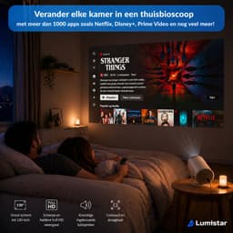 Lumistar® Premium Mini Beamer - Alles-in-één Smart TV Projector - 2025 model - Android 13.0 - WiFi 6 & Bluetooth 5.2 - 4k support - Beamer - Home Cinema - Wit — thumbnail 4