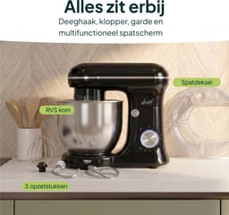 Vivid Green 1500W Keukenrobot - 5L Mengkom - 10 Snelheden - Keukenmixer - Keukenmachine - Zwart — thumbnail 2