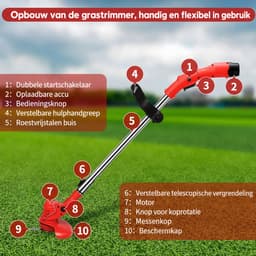 Traumheim®4-in-1 Kantenmaaier – Grastrimmer – Bosmaaier – Grasmaaier – Draadloos & Elektrisch – Incl. 2 Accu ‘s & Snellader - red — thumbnail 2
