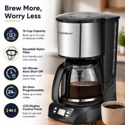 Aigostar Koffiezetapparaat 1.5L - Filterkoffie - met Glazen Kan - 12 Koppen - Koffiemachine - Warmhoudfunctie - Zwart/RVS — thumbnail 2