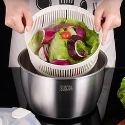 Salade Spinner - Groente Droger - Groenten Wassen - Roestvrij Staal - 5 Liter Capaciteit - Zilver — thumbnail 2