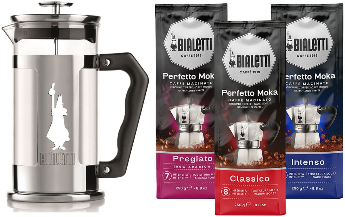 Bialetti Coffee Press Presioza 350ml + Bialetti koffie proefpakket 3 x 250gr — afbeelding 1