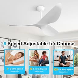 Plafondventilator met Afstandsbediening - Ventilator Woning - Verkoeling en Ventilatie - Stille DC Motor - 132 cm - Wit — thumbnail 3