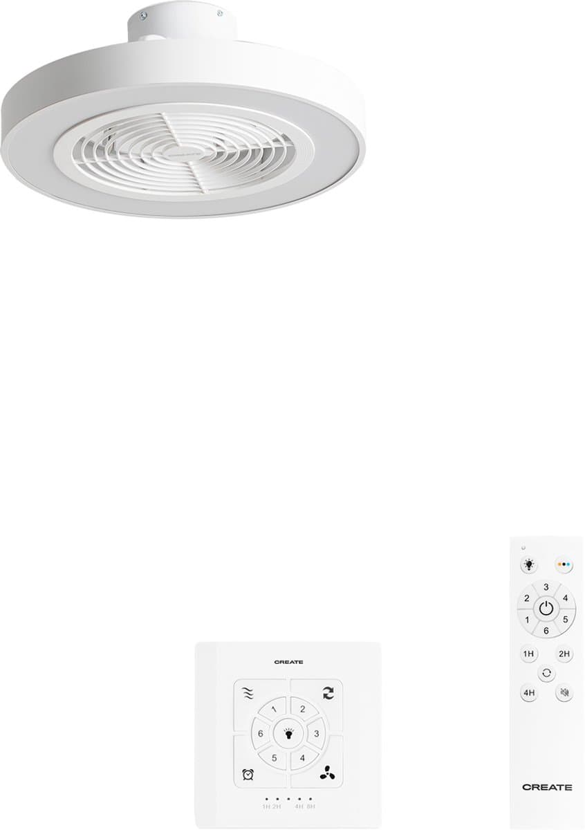 CREATE - Stille plafondventilator 40W Ø50 cm met verborgen bladen en LED-verlichting - S - Met licht - Controller voor wandmontage - WIND CLEAR EASY — afbeelding 1