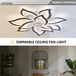 10 Lotus Ventilator Lamp - Plafondventilator - Smart Lamp - Zwart - Met Dimmer - 3 Standen Ventilator - Keuken Lamp - Woonkamerlamp - Moderne lamp — thumbnail 3