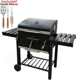 Luxoralife Houtskool BBQ- smokerbarbecue- PFAS Vrij - bbq houtskool- Verstelbaar Kolenrooster - 42x57cm Grilloppervlak - Zijpanelen - Zwart — thumbnail 1