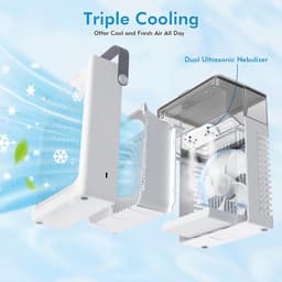 Airco -Aircooler - Draagbare airconditioner – Persoonlijke mini-airco met verdampingskoeling – 4 windsnelheden, 2/4/6-uurs timer, 2 standen, kleurrijk nachtlampje – Draagbare airco voor kamer, auto, slaapkamer, kantoor en buiten — thumbnail 3