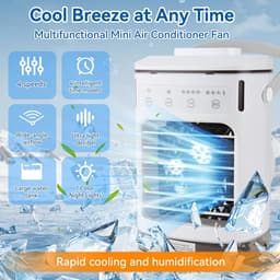 Airco - Mobiele airco - Draagbare airconditioner – Aircooler4-in-1 ventilator – 4 snelheden & 3 standen – 2-8 uur timer – 7 kleurenverlichting – AC-unit met 900 ml watertank – voor slaapkamer, kantoor, thuis en op de camping — thumbnail 3