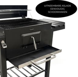 Luxoralife Houtskool BBQ- smokerbarbecue- PFAS Vrij - bbq houtskool- Verstelbaar Kolenrooster - 42x57cm Grilloppervlak - Zijpanelen - Zwart — thumbnail 3