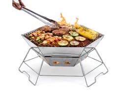 Meedeer Campinghoutkachel-Opvouwbare buitenkachel-draagbare-Ruitvormig barbecue-Camping Kooktoestel-RVS-Hittebestendig-voor vreugdevuur en picknick