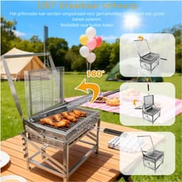 Draagbare houtskoolbarbecue, voor buiten, met kolenschaal, 4 standen en verstelbare hoogte, ideaal voor picknicks, kamperen en barbecueën — thumbnail 3