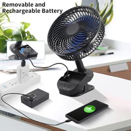 Clipventilator Oplaadbaar - 8 Inch Tafelventilator - 5 Snelheden - Timer - 10000 mAh - Zwart — thumbnail 4