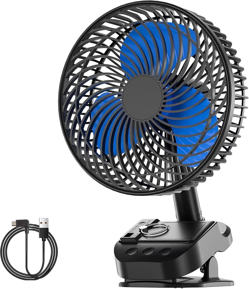 Clipventilator Oplaadbaar - 8 Inch Tafelventilator - 5 Snelheden - Timer - 10000 mAh - Zwart — afbeelding 1