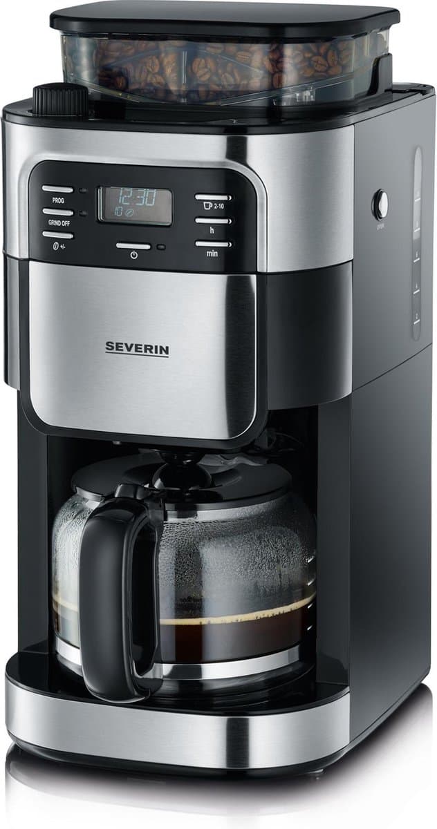 Severin KA 4810 Filter Koffiezetapparaat met bonenmaler - Glazen kan - Aromaselectie - Timerfunctie - Zwart / Rvs — afbeelding 1