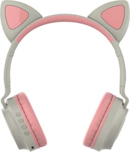 Kinder hoofdtelefoon - koptelefoon Bluetooth met led kattenoortjes miauw licht grijs - roze — thumbnail 3