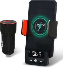 Serve FM Transmitter 3 in 1 Carkit - Telefoonhouder Auto + Draadloos Opladen - Telefoonhouders Auto Accessoires - Draadloze Snellader 15W Autolader - Ventilatie Houder — thumbnail 1