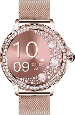 Knobbout Luxe Smartwatch voor Dames – Met Sprankelende Kristallen-1.3" IPS HD Touchscreen – Bluetooth 5.2 Bellen – Hartslag & Bloeddrukmeting – IP68 Waterdicht – Roségouden Roestvrijsta — thumbnail 3