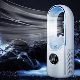 Multifunctionele, bladloze USB-ventilator - 6 snelheden met timer - Koelventilator - Bladloze staande ventilator met LED-display - Geluidsarm - Draagbaar - Voor studentenhuis, kantoorbureau (wit) — thumbnail 4