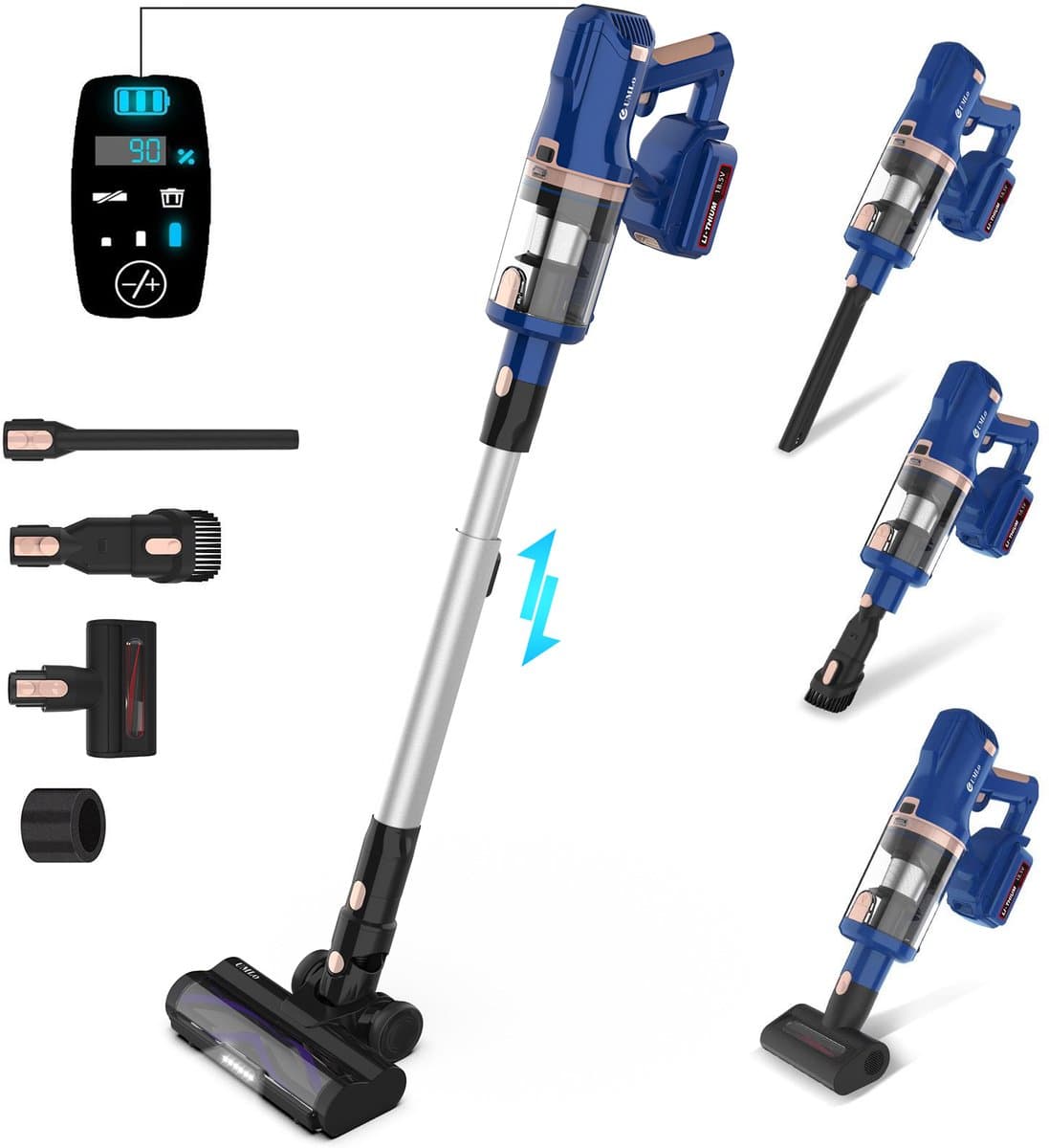 BLOSSOM Steelstofzuiger V11 - 300W/30Kpa/60Min - Kruimeldief - Stofzuiger Draadloos - Hepa - Touchscreen - Drie modi - Blauw — afbeelding 1
