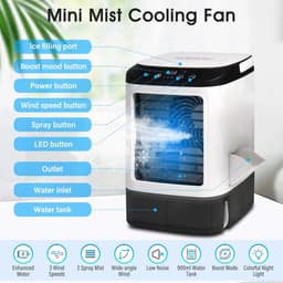 4 in 1 Mini Aircooler met Water - Mobiele Airco Zonder Afvoerslang – Tafelventilator - Mini Airco - Draagbare Airco - Mobiele Airco - 3 Snelheden en 2 Koelniveaus - 900 ml en 90 Graden Oscillatie - Stille Mobiele Airconditioner Voor Camping, Kantoor — thumbnail 5