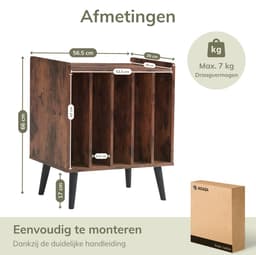 ACAZA LP Opbergsysteem - LP Houder - Vintage Bruin - 56,5 x 39 x 66 cm (L x B x H) - Platenspeler Meubel - Vinyl Opbergsysteem - Platenrek - Platenkast - Platenhouder - 110 Platen — thumbnail 5