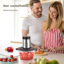 Bear QSJ-D03W5 - 2L Elektrische hakmolen, mini-hakmolen, pulsfunctie met één hand, 2600 r/min, 2 snelheden, hakmolen met 4 roestvrijstalen messen, vleesmolen, babyvoeding, groenten — thumbnail 4