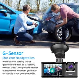 Gloovon - Dashcam Voor Auto 3 in 1 - Full HD - Voor en Achter Camera - Met Achteruitrijcamera - Nachtzicht - 170° Groothoeklens - Parkeermodus - G-Sensor - Loop Recording — thumbnail 5