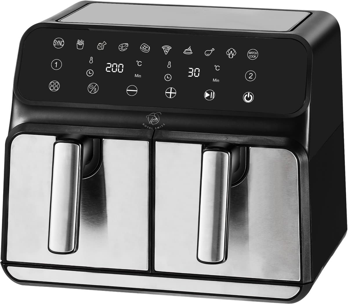 Royal Swiss® Dubbele Airfryer Heteluchtfriteuse 8L – 1700W – 8 Programma’s – Touchscreen – Gezond Koken met 80% Minder Vet — afbeelding 1