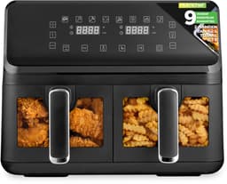 Nutrichef Dubbele Airfryer – 8.4L- 9-in-1 Programma’s, Olievrij Bakken, Transparant Venster – Zwart — thumbnail 1